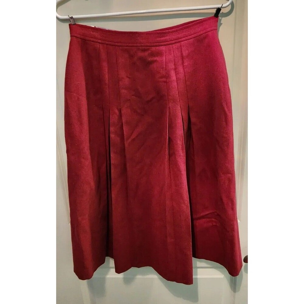Red Wool Pleated A-line  Midi Skirt Size 12 J.G. Hook 80/20  Wool/Poly Vintage